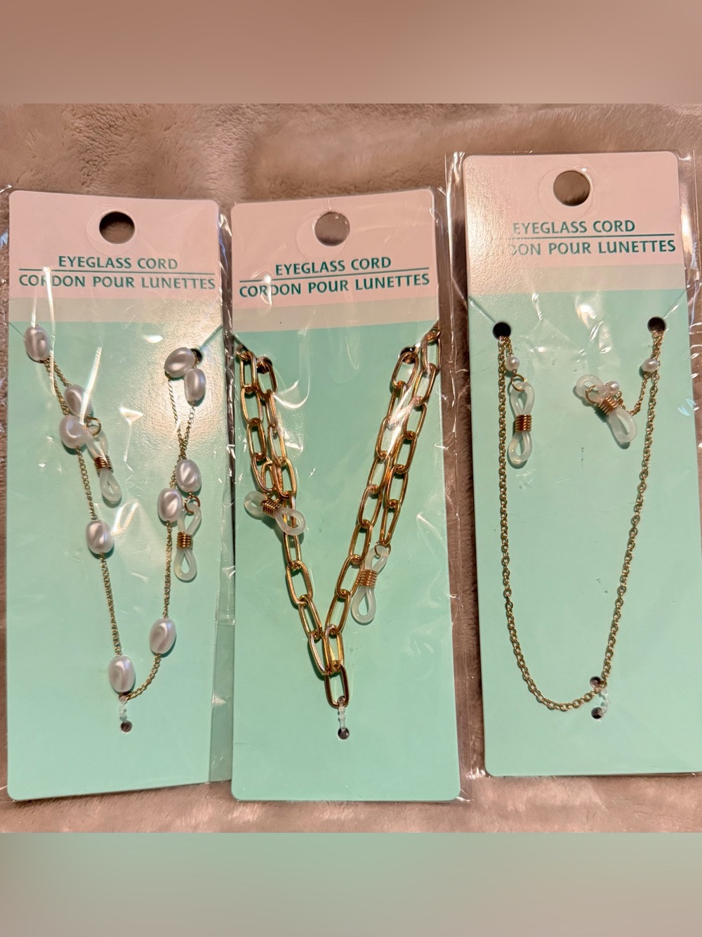 Set of 3 Greenbrier
International GoldTone with Faux Pearls Eyeglass Cords NWT
